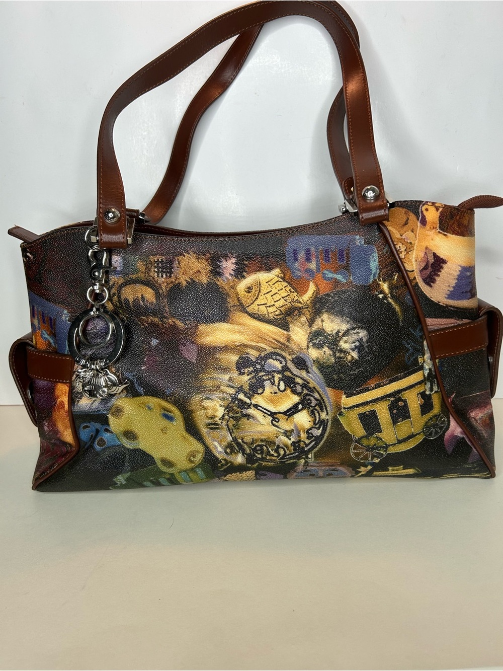 Braccialini Unique printed graphic leather tote or shoulder bag